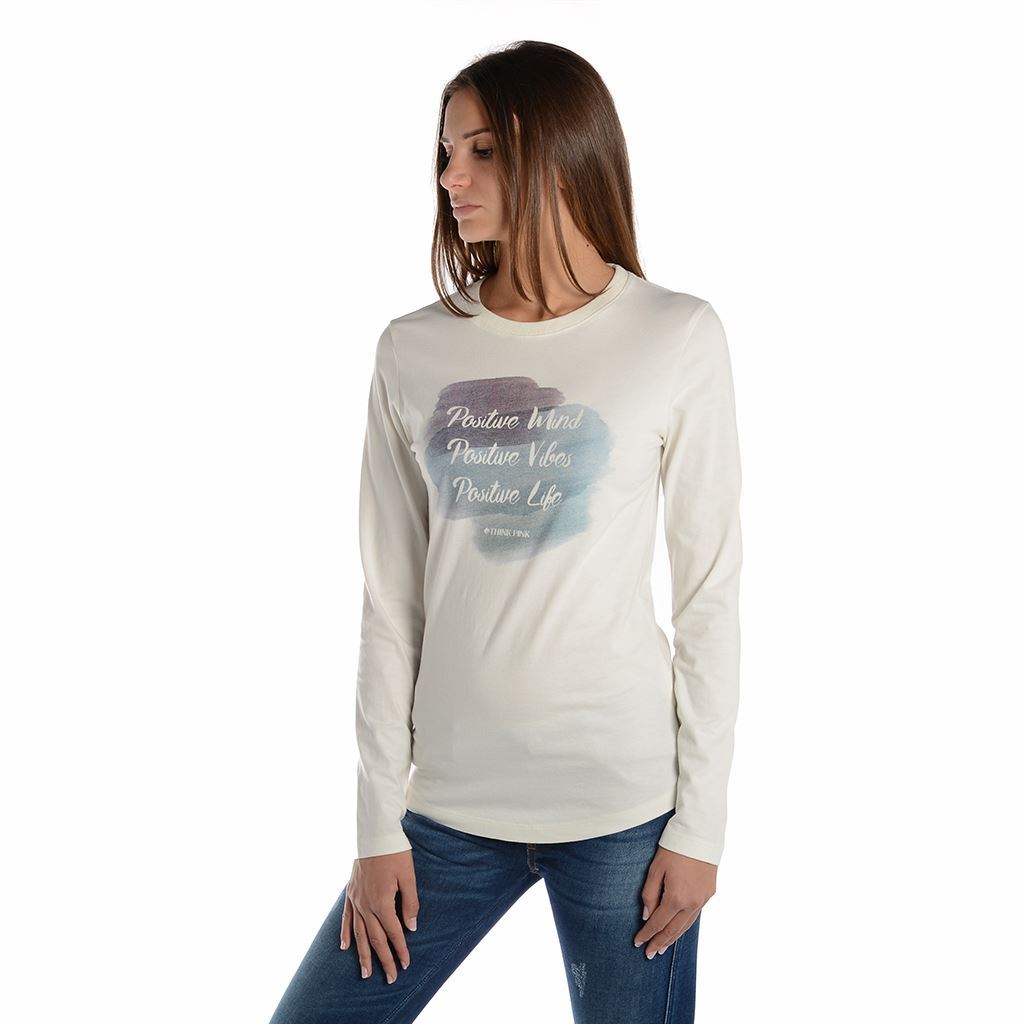 Think Pink T-shirt Donna Manica Lunga fw1802 Vendita Economica