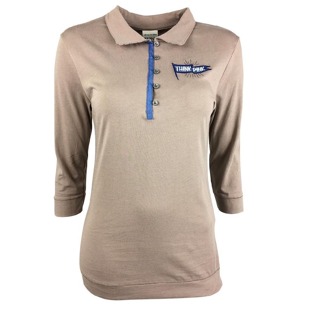 Think Pink POLO DONNA IN JERSEY DI COTONE TINTO CAPO MANICA 3/4 RICAMO E PATCH LOGO Outlet