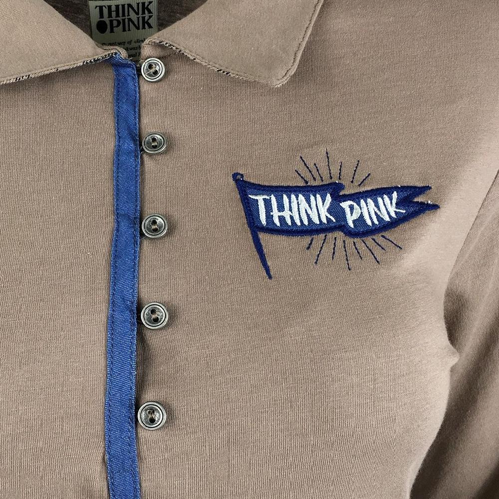 Think Pink POLO DONNA IN JERSEY DI COTONE TINTO CAPO MANICA 3/4 RICAMO E PATCH LOGO Outlet