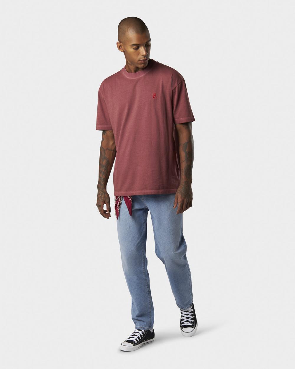 ﻿Vision Of Super RUST T-SHIRT WITH EMBROIDERED RED FLAME AND PRINTED LOGO Italia
