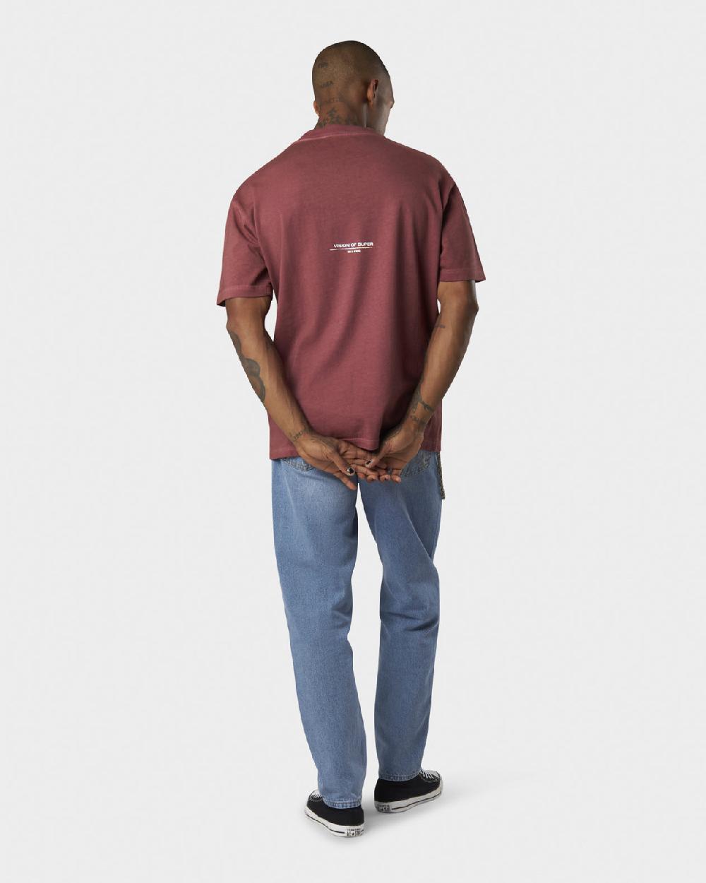 ﻿Vision Of Super RUST T-SHIRT WITH EMBROIDERED RED FLAME AND PRINTED LOGO Italia