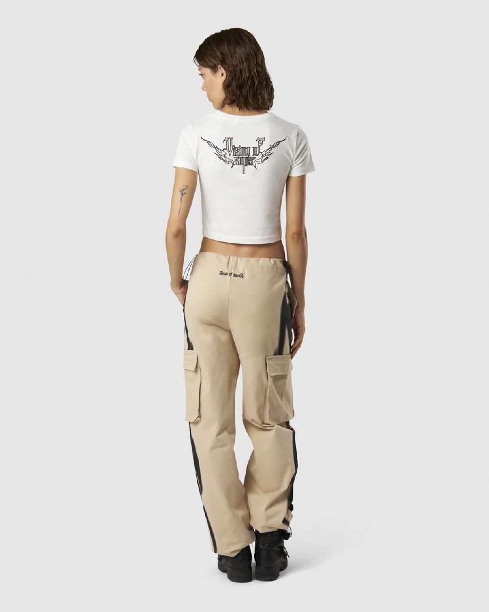 Vision Of Super WHITE CROP T-SHIRT WITH EMBROIDERED TRIBAL LOGO ON FRONT AND EMBROIDERED TRIBAL GRAPHIC ON BACK Qualità