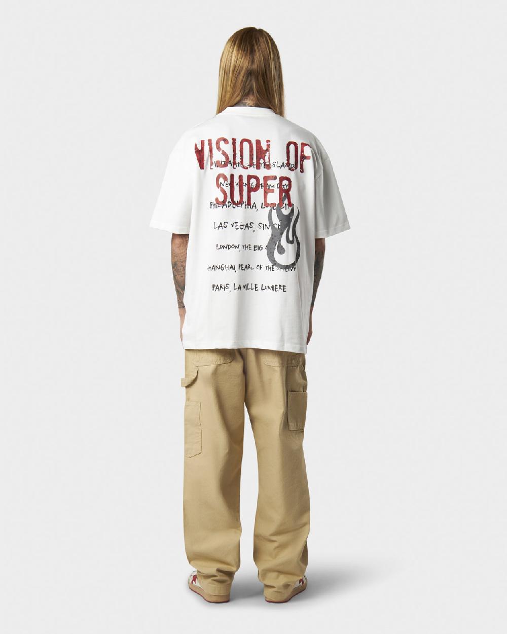 Vision Of Super WHITE T-SHIRT WITH MILITARY VOS PRINT ON BACK AND EMBROIDERED LOGO ON FRONT Vendita