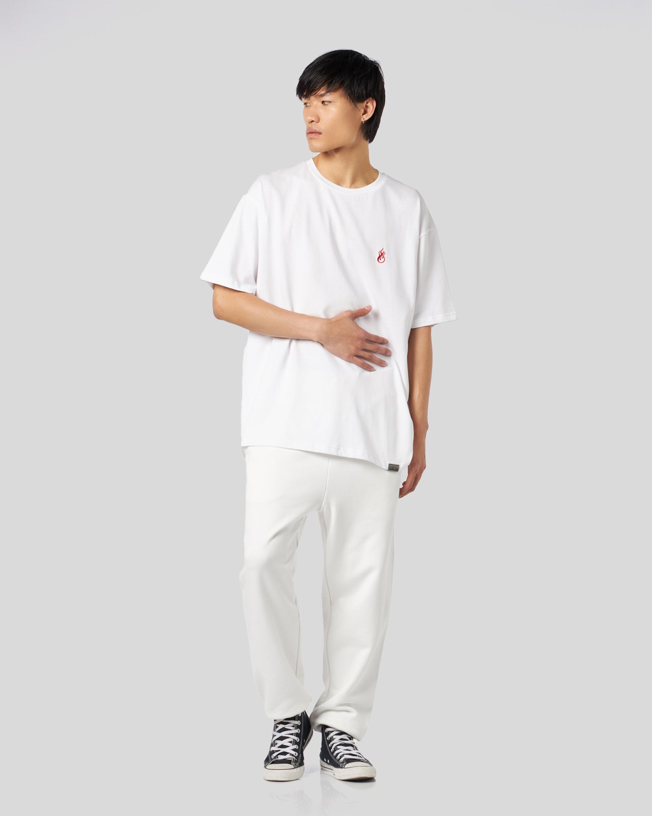 Vision Of Super WHITE T-SHIRT WITH FLAMES LOGO Qualità Garantita