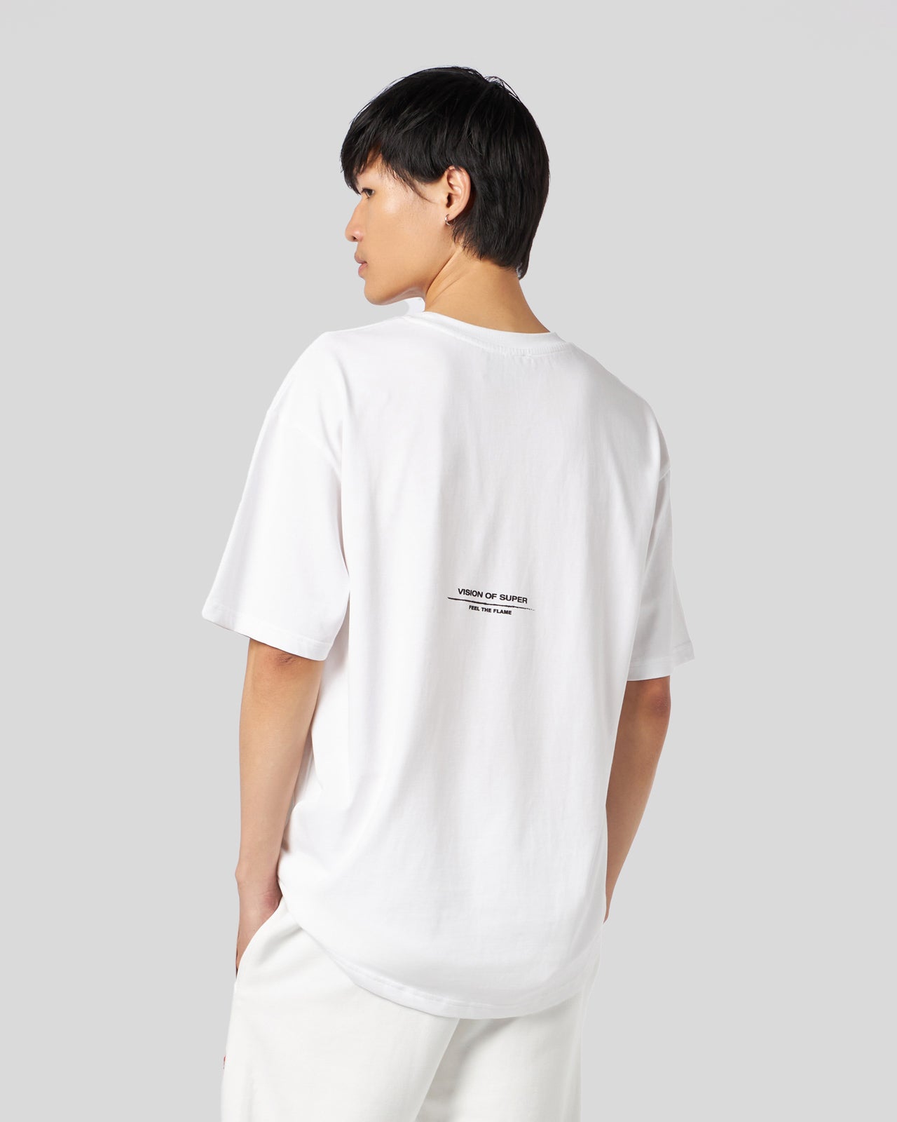 Vision Of Super WHITE T-SHIRT WITH FLAMES LOGO Qualità Garantita