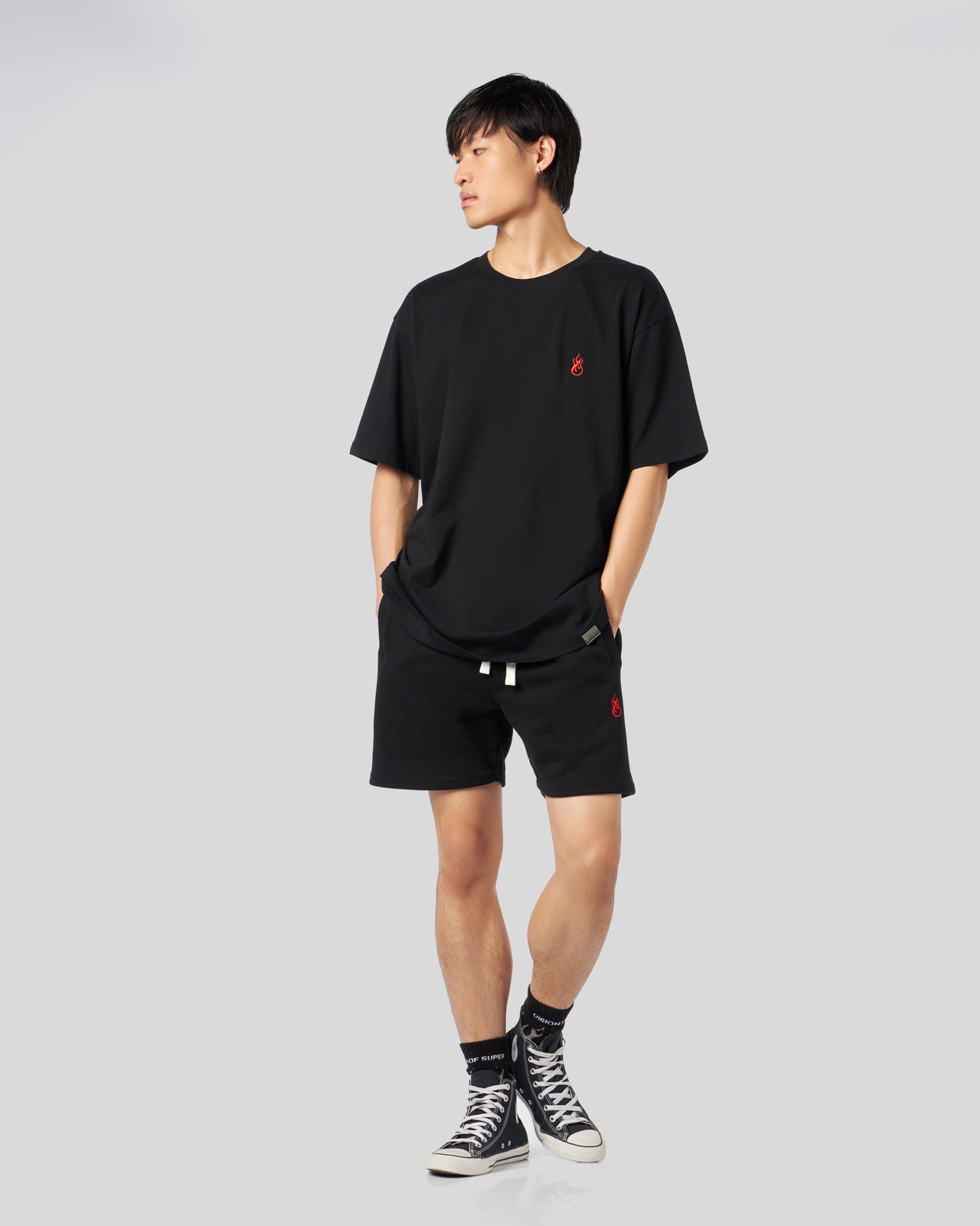 Vision Of Super BLACK T-SHIRT WITH FLAMES LOGO Negozi Online