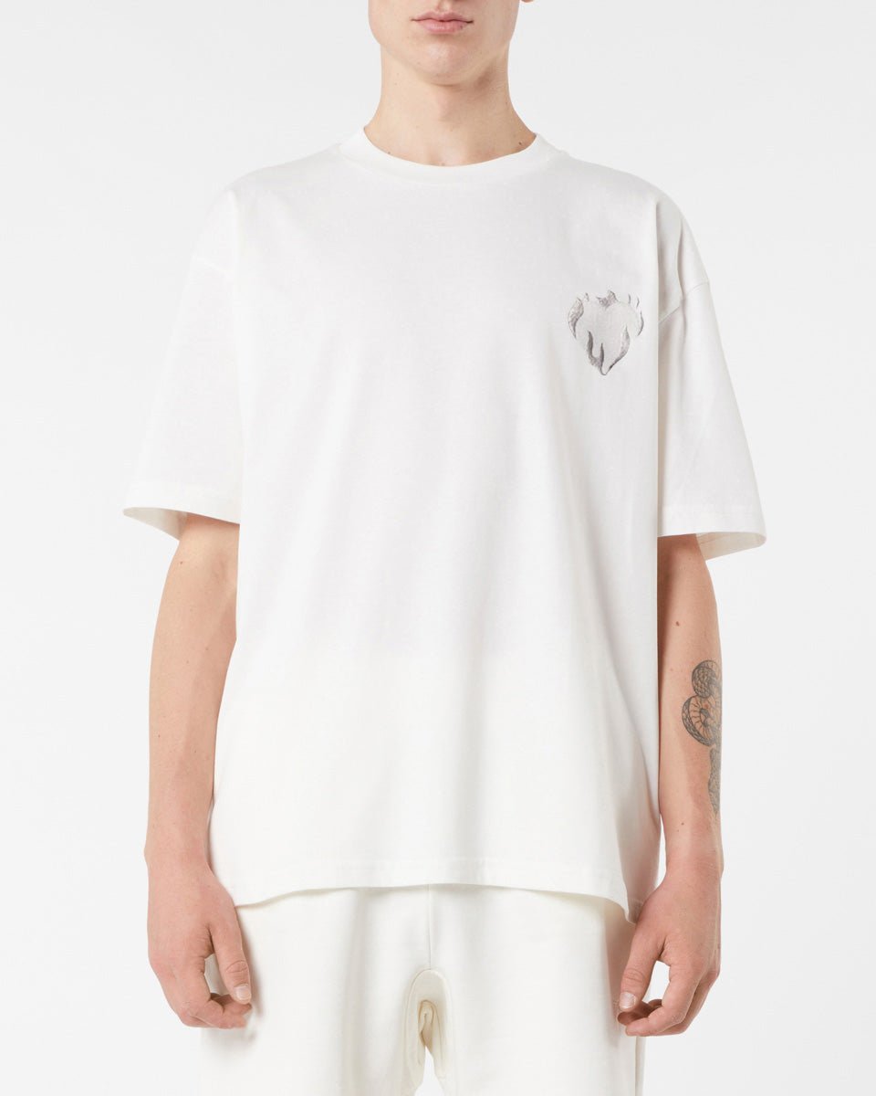 Vision Of Super OFF WHITE T-SHIRT WITH EMBROIDERED FLAMING HEART Affare Del Giorno