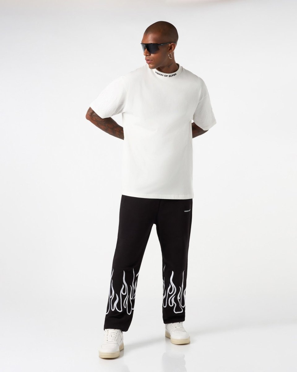 Vision Of Super WHITE T-SHIRT WITH WHITE EMBROIDERED FLAMES Novità