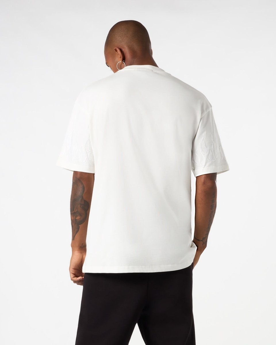 Vision Of Super WHITE T-SHIRT WITH WHITE EMBROIDERED FLAMES Novità