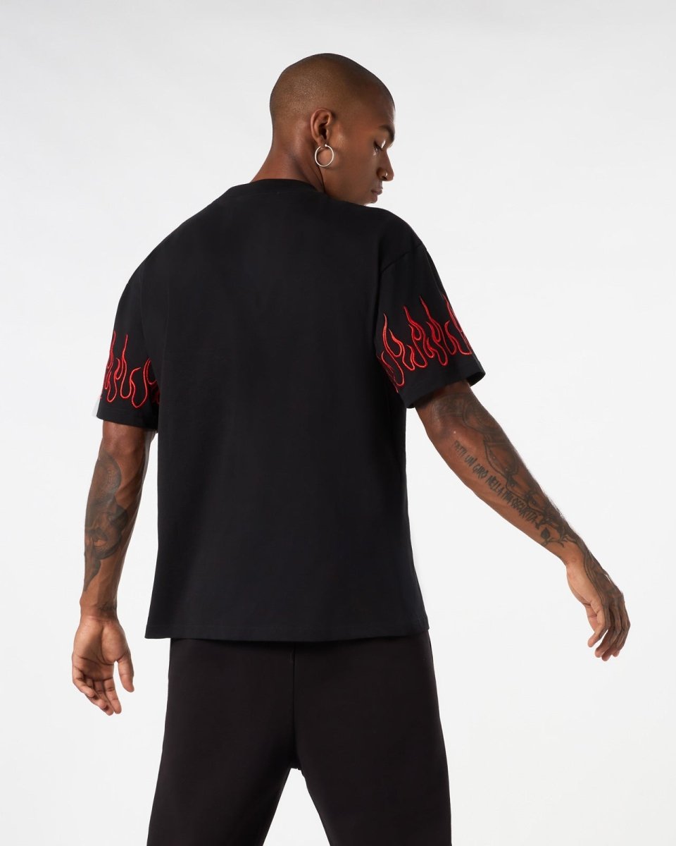 Vision Of Super BLACK T-SHIRT WITH RED EMBROIDERED FLAMES Sconto