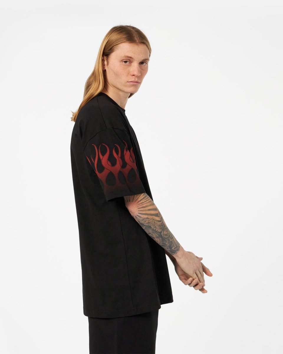 Vision Of Super BLACK T-SHIRT WITH RED FLAMES Economico