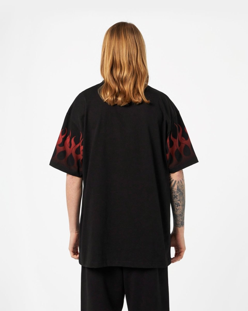 Vision Of Super BLACK T-SHIRT WITH RED FLAMES Economico