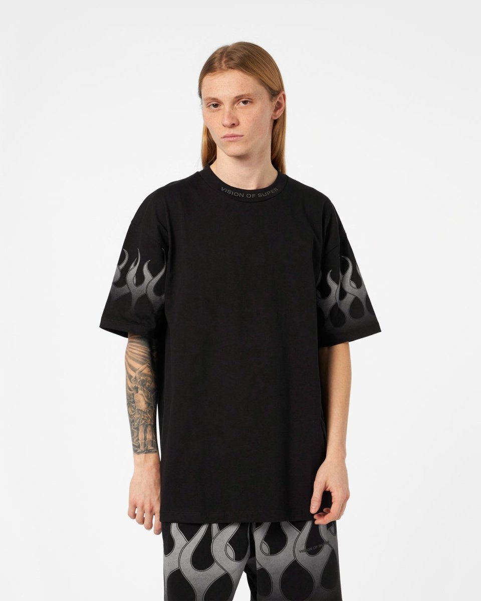 Vision Of Super BLACK T-SHIRT WITH GREY FLAMES Online