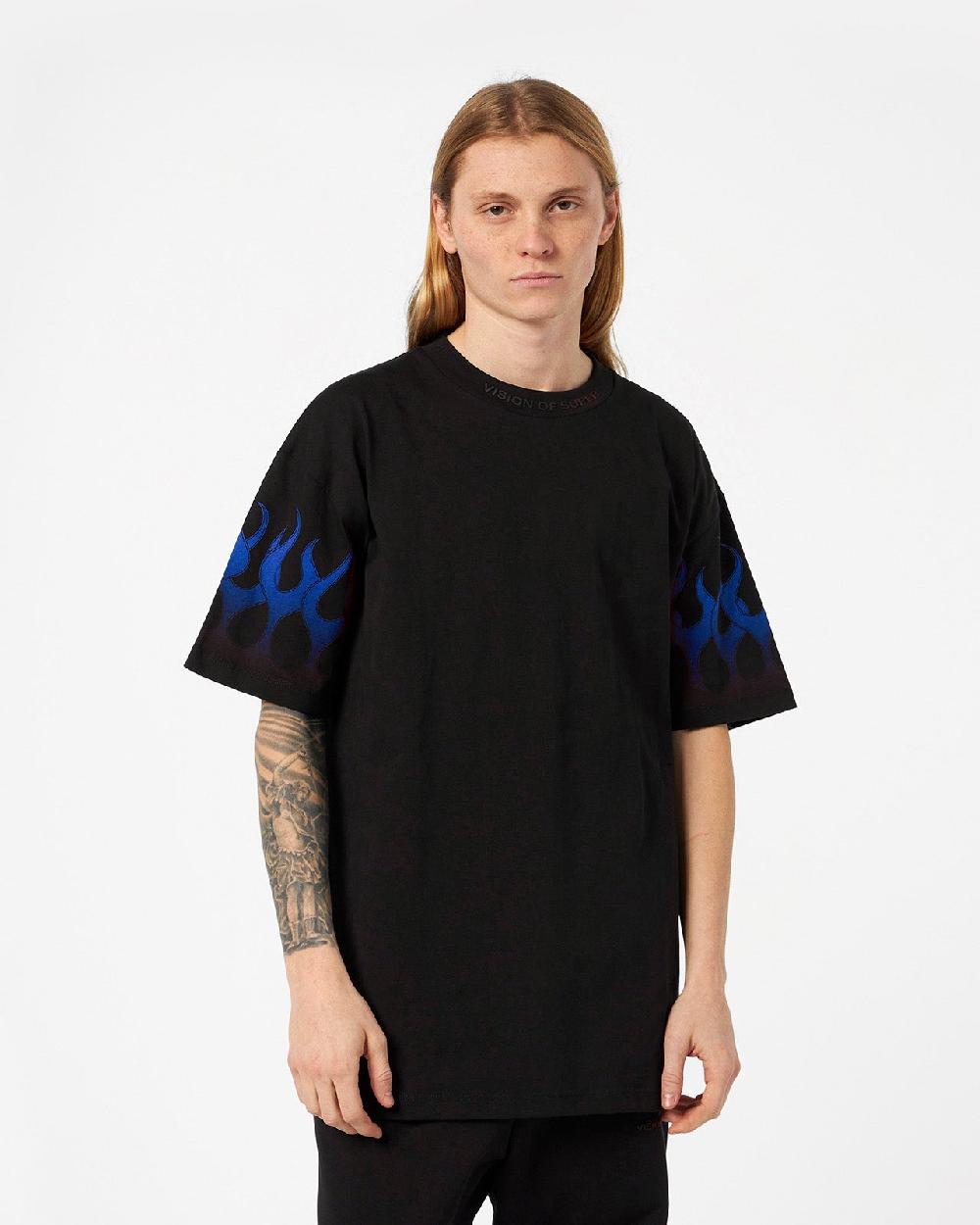 Vision Of Super BLACK T-SHIRT WITH BLUE FLAMES Outlet