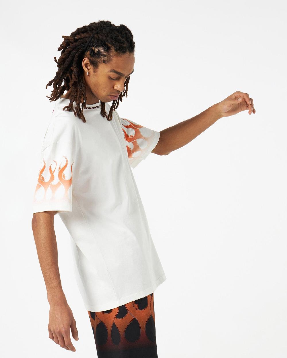 Vision Of Super WHITE T-SHIRT WITH ORANGE FLAMES Saldi