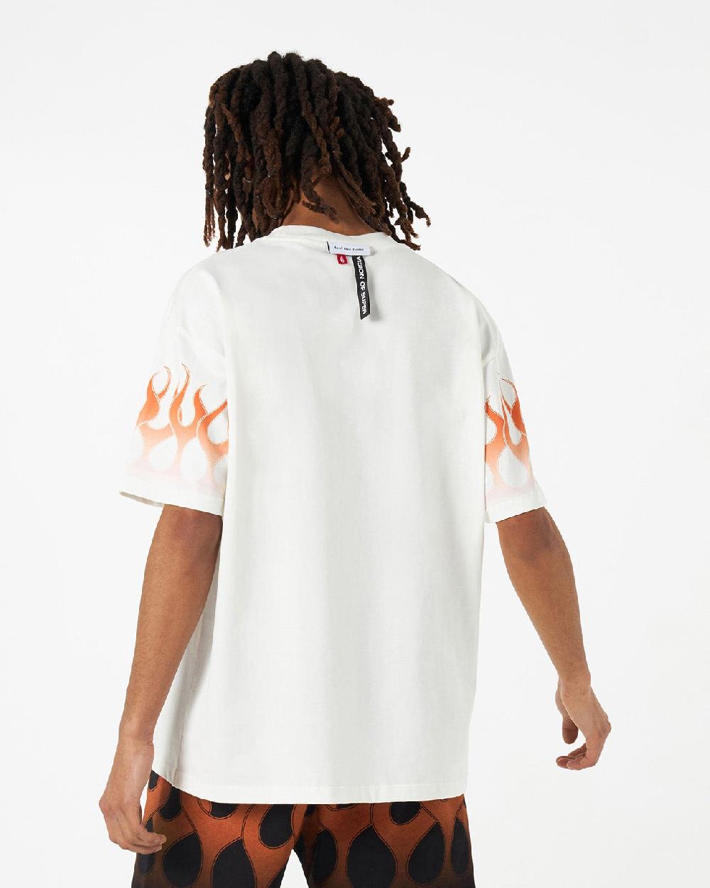 Vision Of Super WHITE T-SHIRT WITH ORANGE FLAMES Saldi