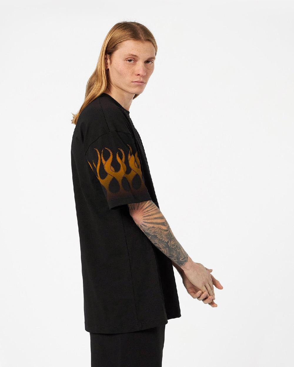 Vision Of Super BLACK T-SHIRT WITH ORANGE FLAMES Offerte