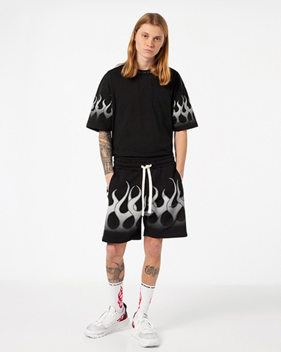 Vision Of Super BLACK T-SHIRT WITH LIGHT GREY FLAMES Hotsell