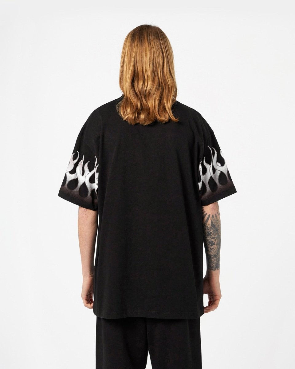 Vision Of Super BLACK T-SHIRT WITH LIGHT GREY FLAMES Hotsell