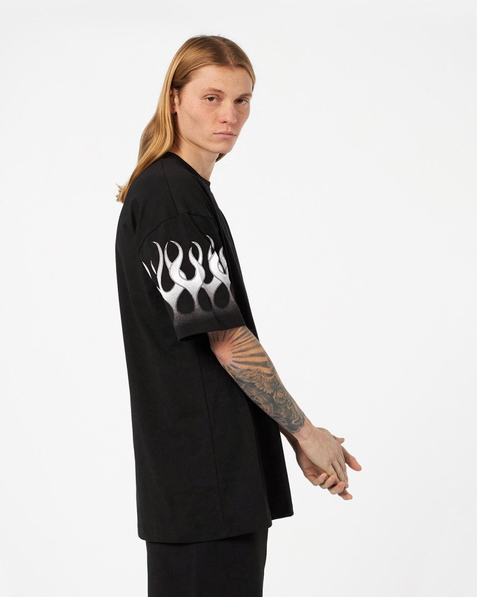 Vision Of Super BLACK T-SHIRT WITH LIGHT GREY FLAMES Hotsell
