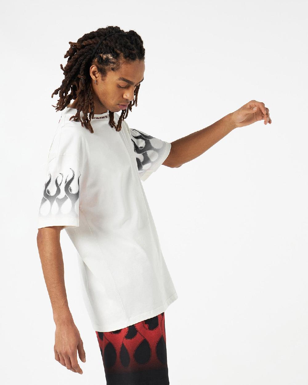 Vision Of Super WHITE T-SHIRT WITH BLACK FLAMES Vendita Calda