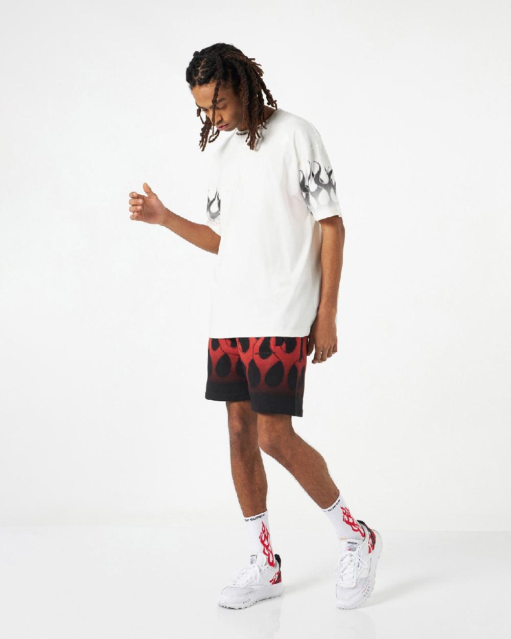 Vision Of Super WHITE T-SHIRT WITH BLACK FLAMES Vendita Calda