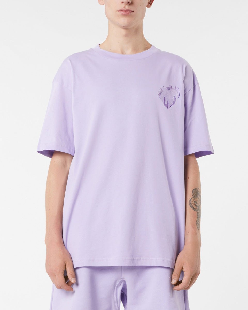 Vision Of Super LILAC T-SHIRT WITH EMBROIDERED FLAMING HEART Vendita Economica