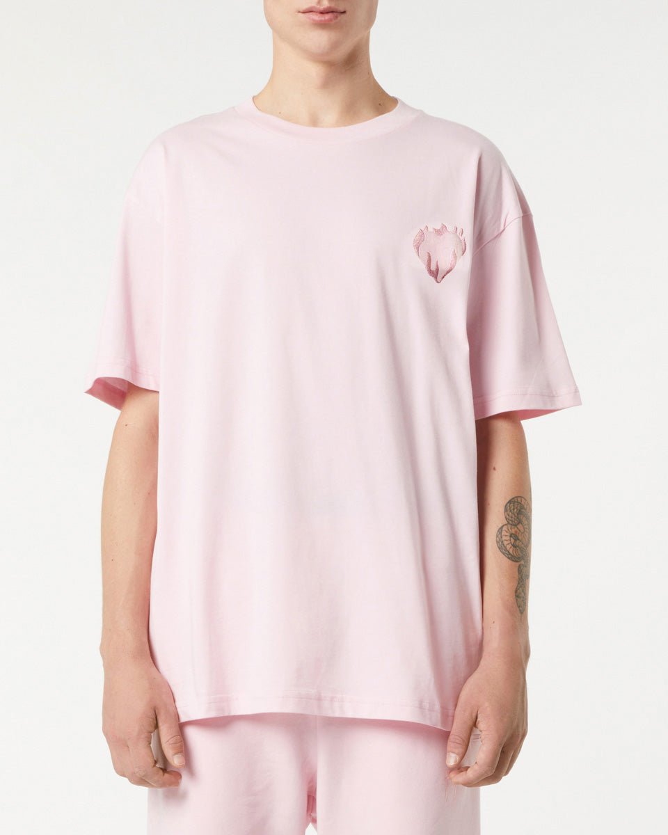 Vision Of Super PINK T-SHIRT WITH EMBROIDERED FLAMING HEART Saldi Di Fabbrica