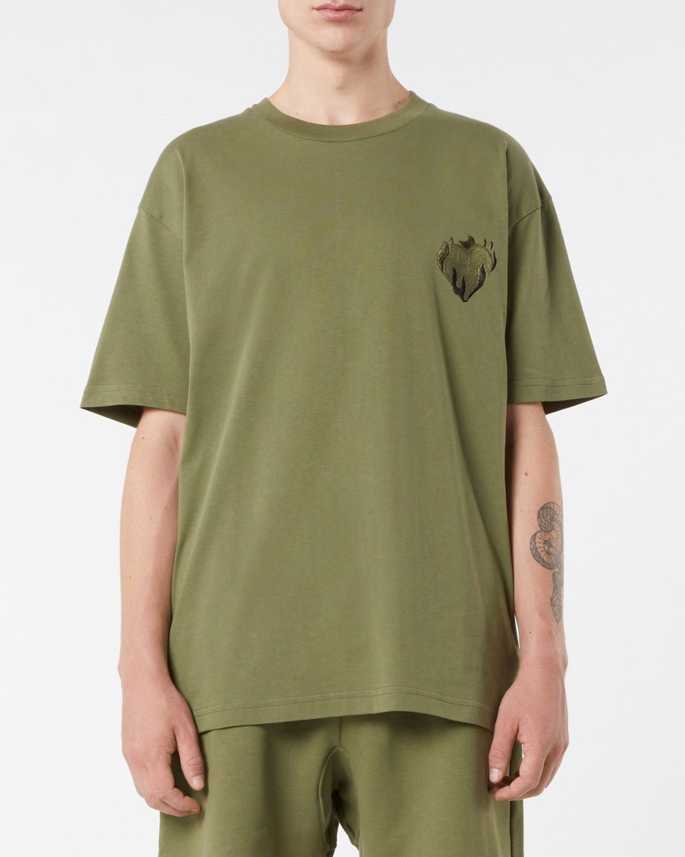 Vision Of Super GREEN T-SHIRT WITH EMBROIDERED FLAMING HEART I Più Venduti