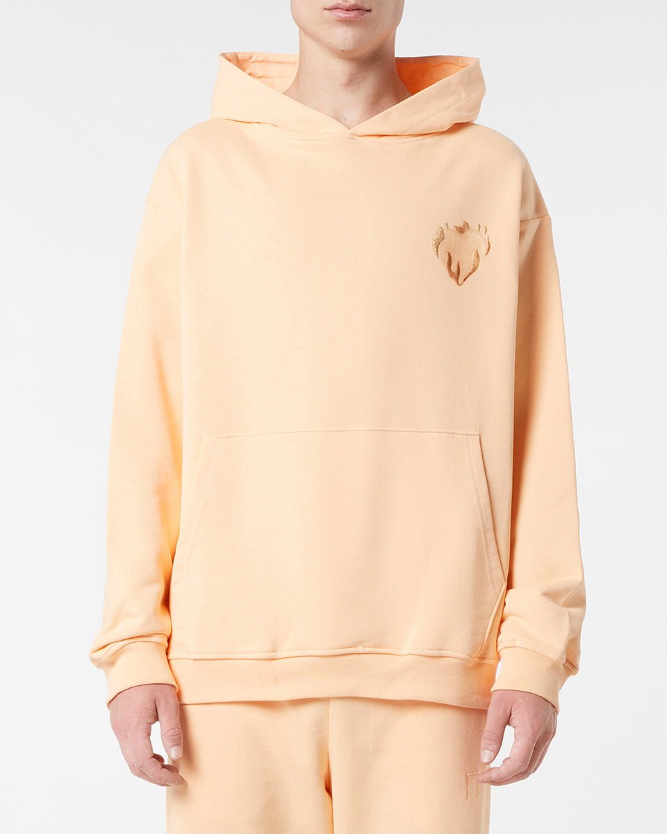 Vision Of Super PEACH HOODIE WITH EMBROIDERED FLAMING HEART Vendite Flash