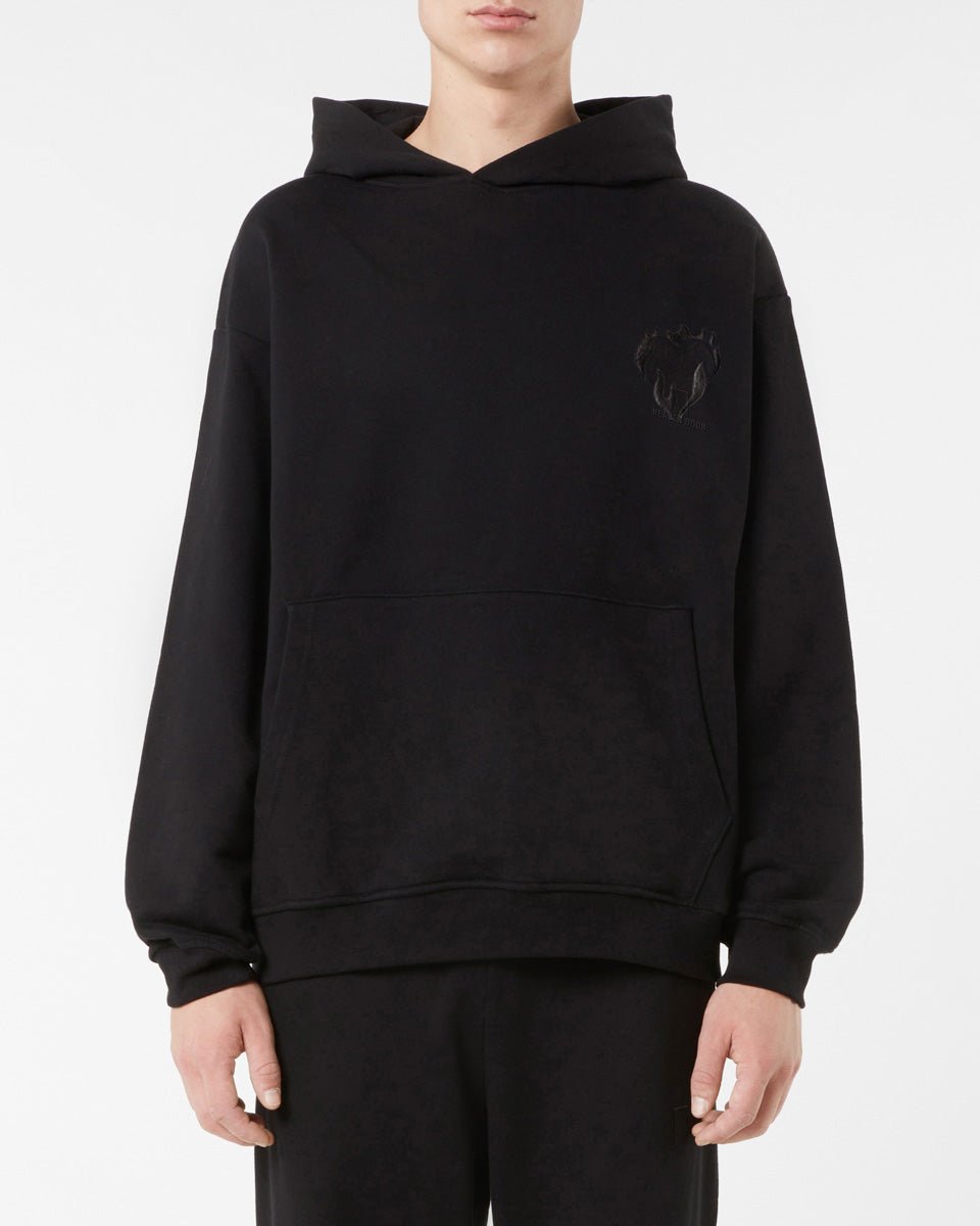 Vision Of Super BLACK HOODIE WITH EMBROIDERED FLAMING HEART Promozione