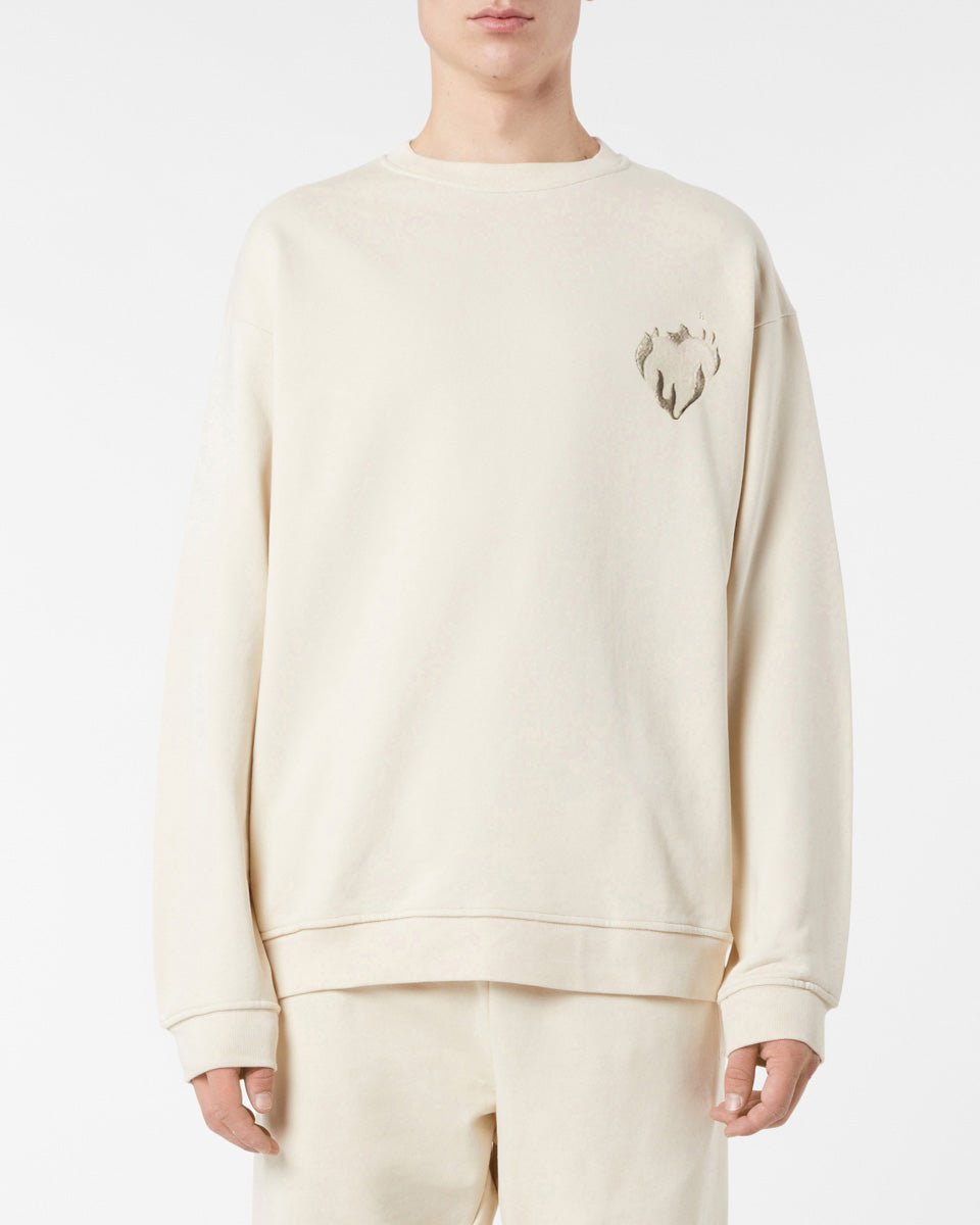 Vision Of Super SAND CREWNECK WITH EMBROIDERED FLAMING HEART Soddisfazione Garantita
