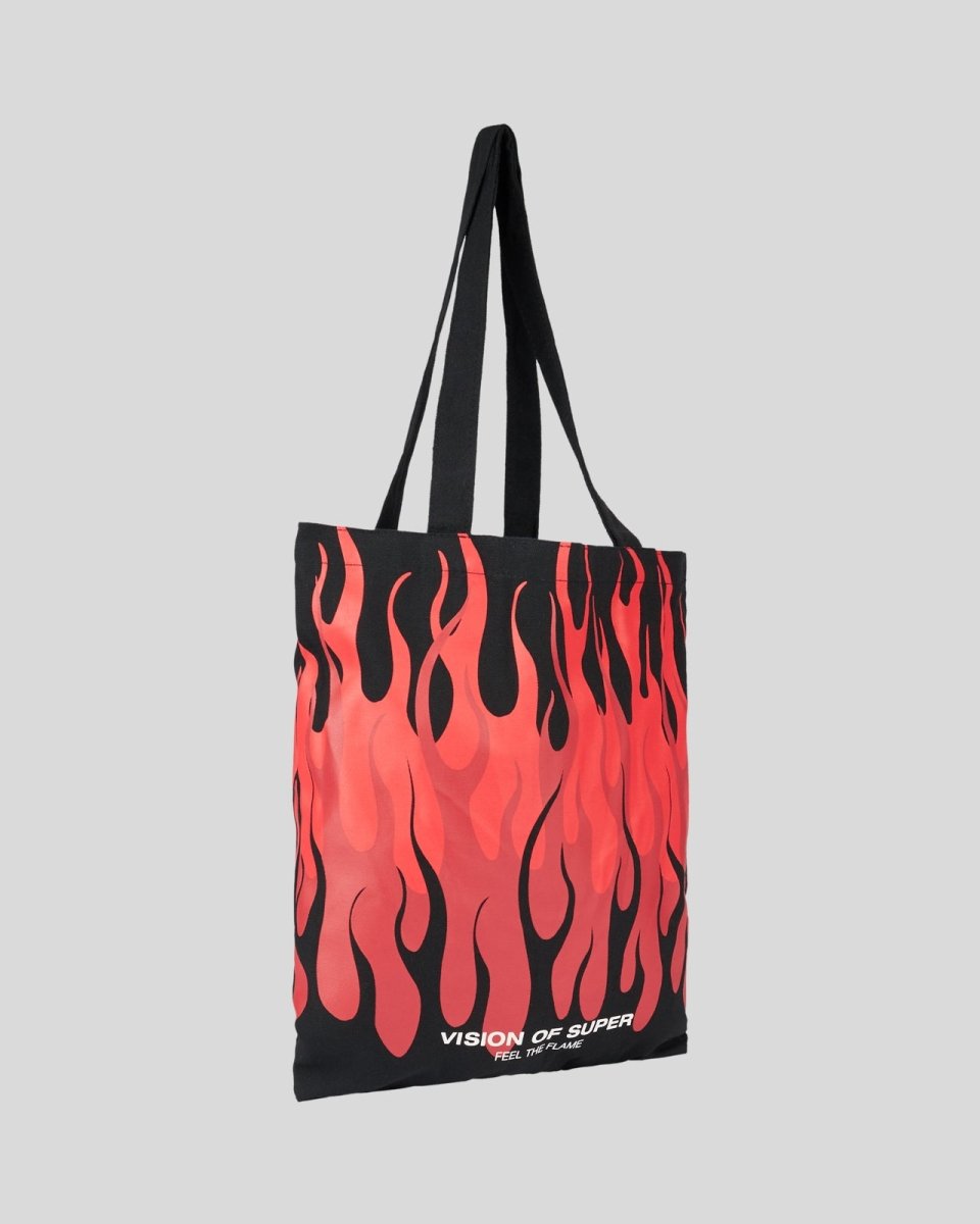 Vision Of Super BLACK SHOPPER BAG WITH TRIPLE FLAMES AND LOGO PRINT Fino Al -60%
