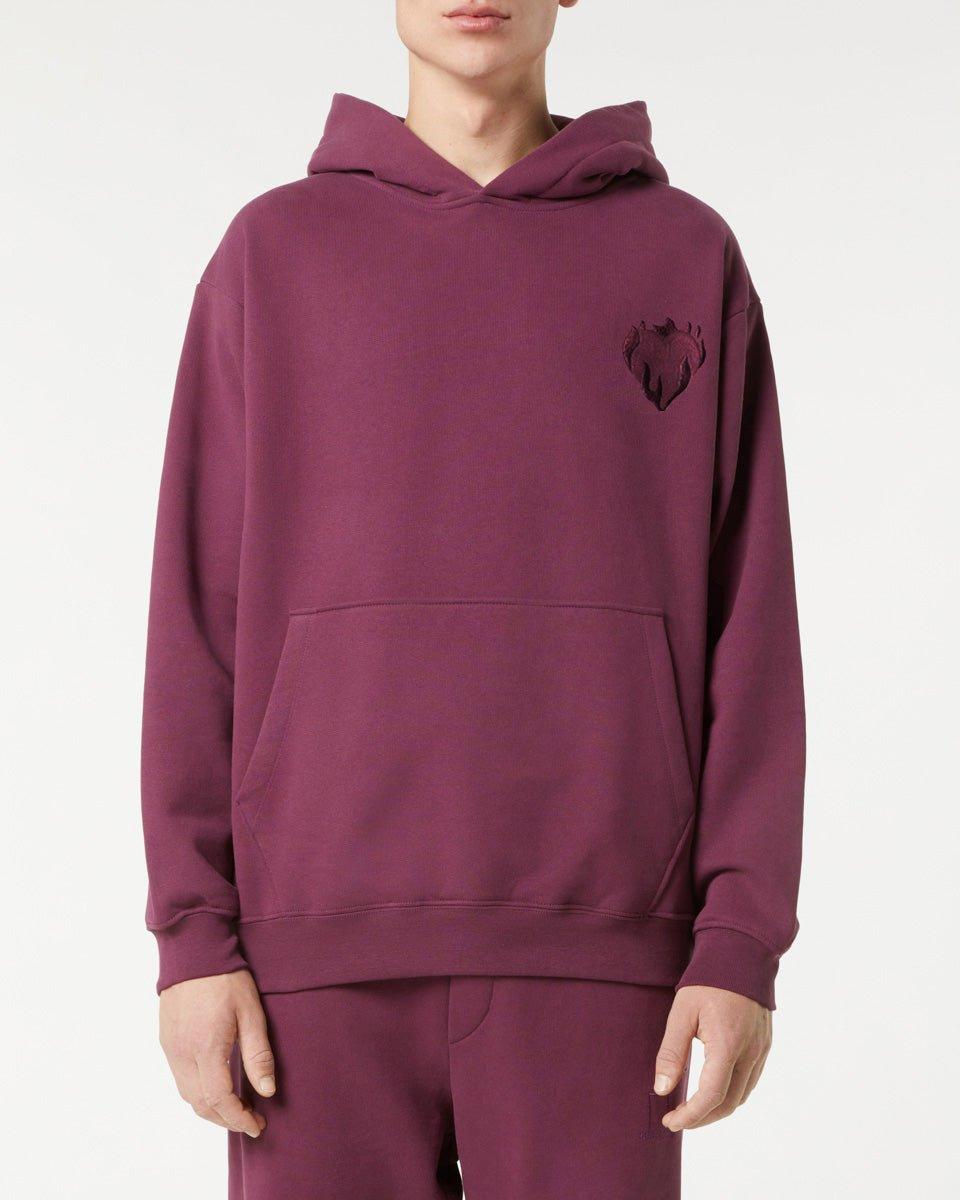 Vision Of Super GRAPE WINE HOODIE WITH EMBROIDERED FLAMING HEART Affare Del Giorno