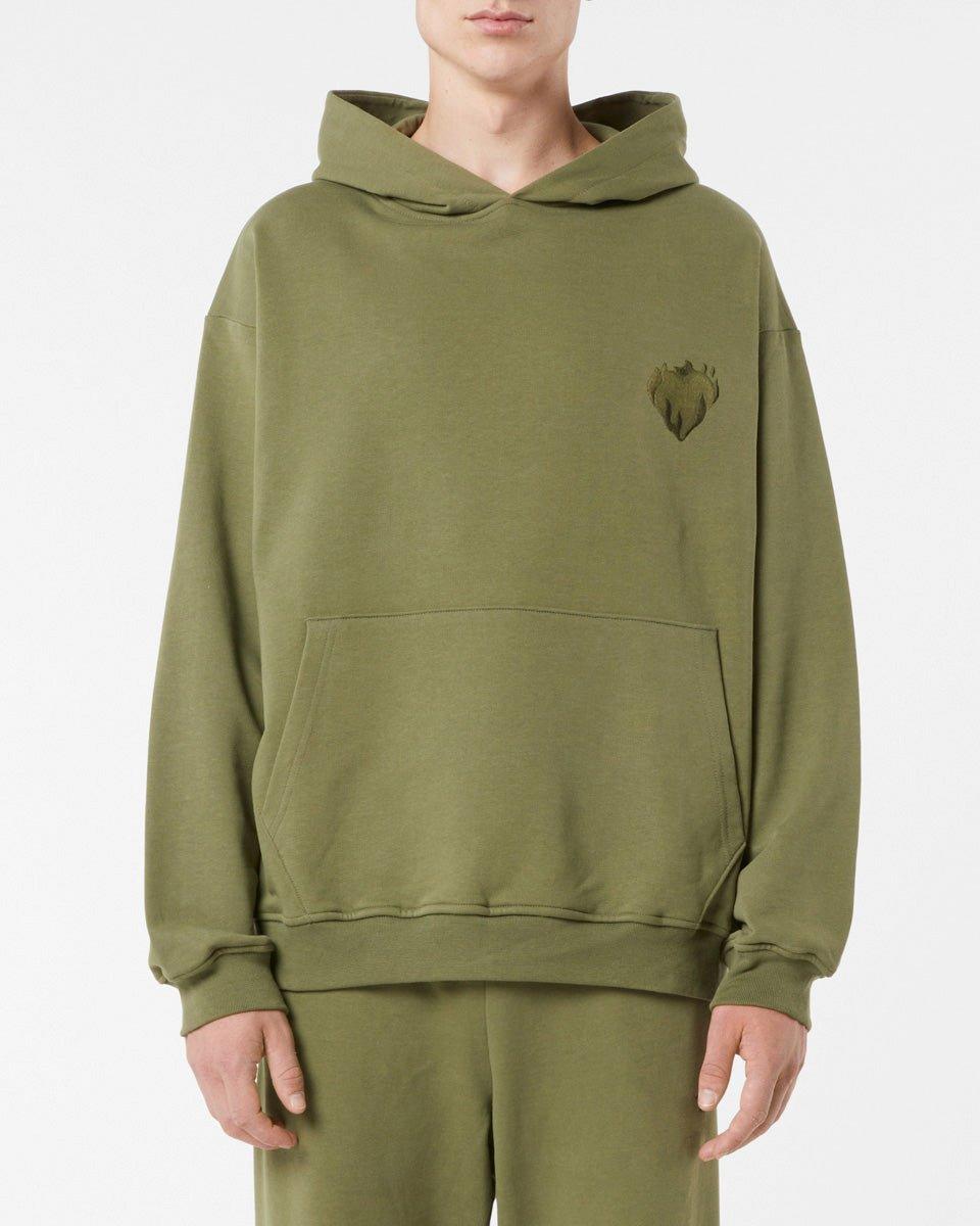 Vision Of Super GREEN HOODIE WITH EMBROIDERED FLAMING HEART Sottocosto