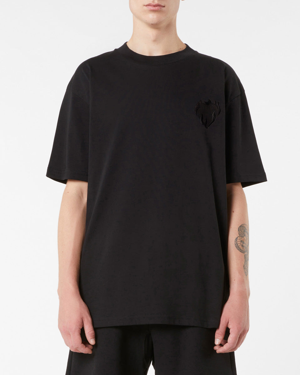 Vision Of Super BLACK T-SHIRT WITH EMBROIDERED FLAMING HEART Convenienza