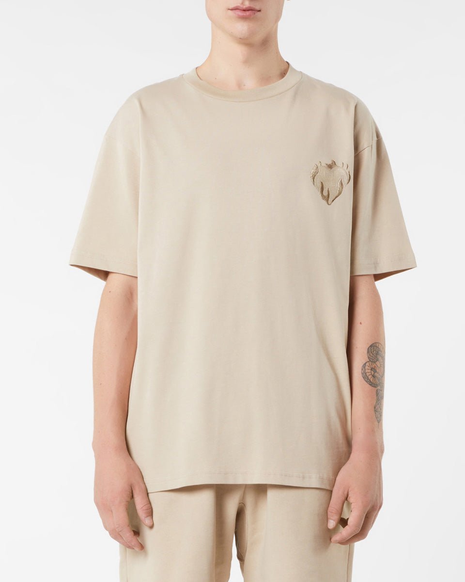 Vision Of Super LIGHT BROWN T-SHIRT WITH EMBROIDERED FLAMING HEART Presa