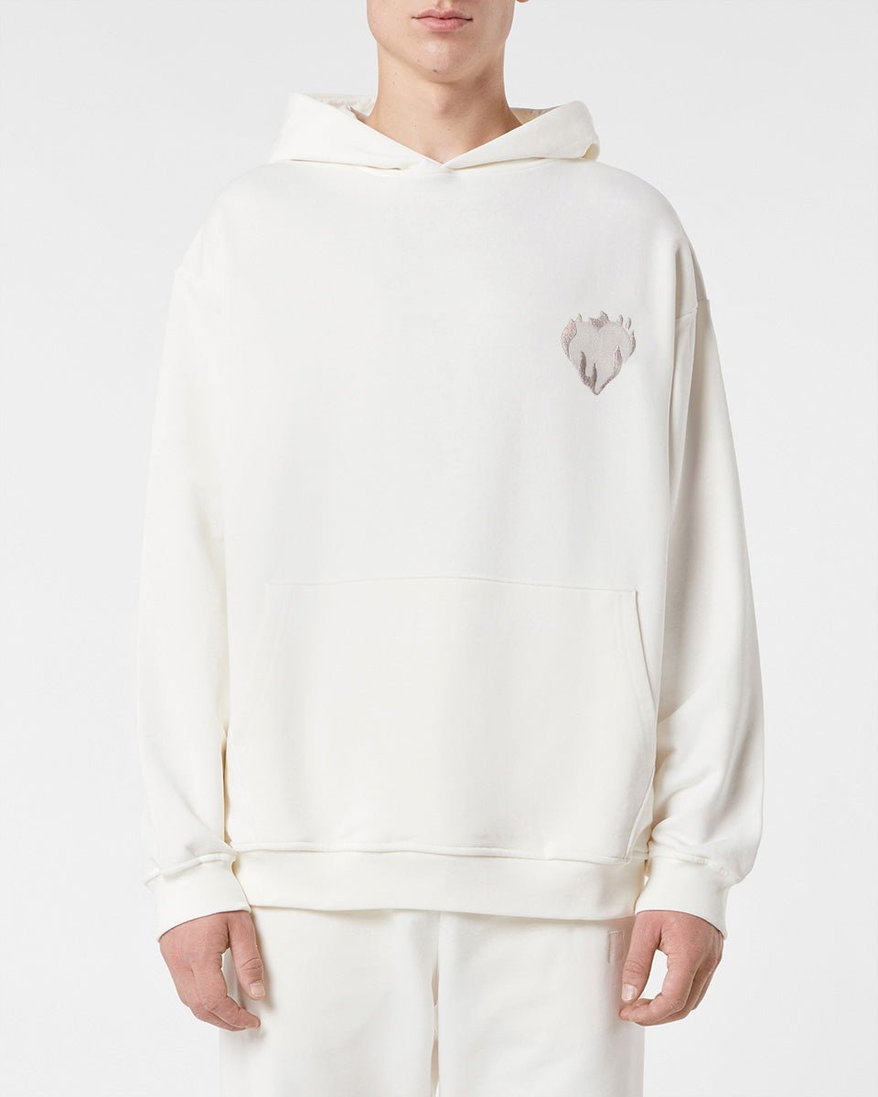 Vision Of Super OFF WHITE HOODIE WITH EMBROIDERED FLAMING HEART Economico