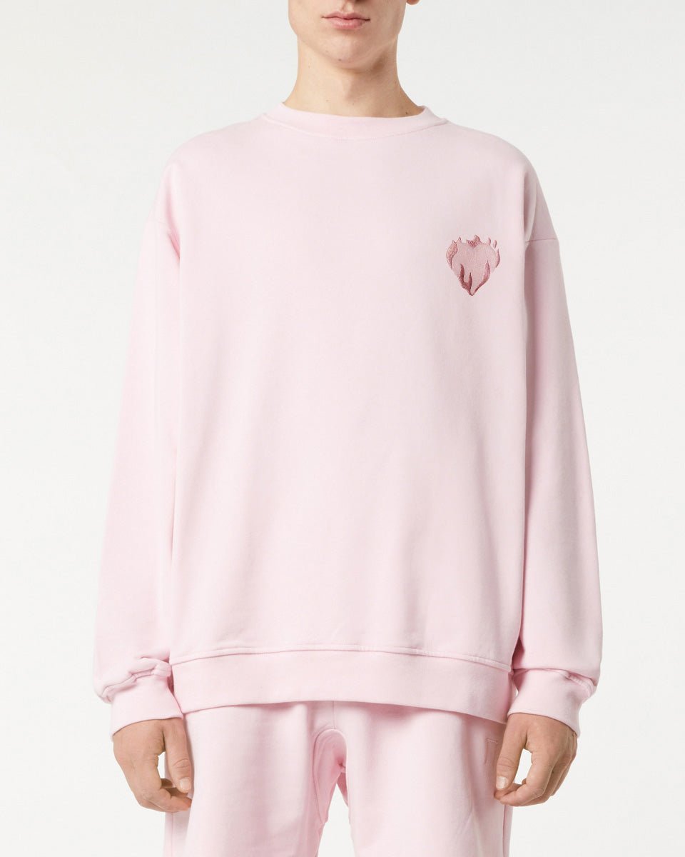 Vision Of Super PINK CREWNECK WITH EMBROIDERED FLAMING HEART Vendita Economica