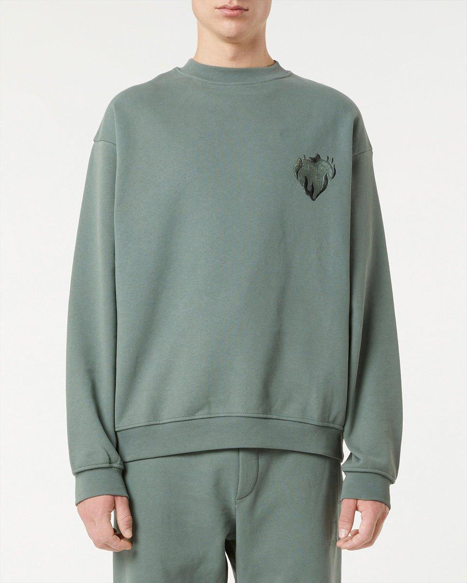 Vision Of Super BALSAM GREEN CREWNECK WITH EMBROIDERED FLAMING HEART Negozio