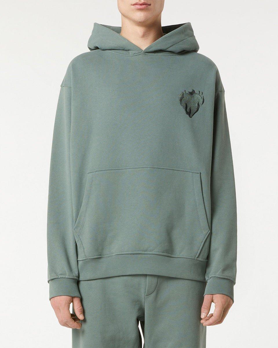 Vision Of Super BALSAM GREEN HOODIE WITH EMBROIDERED FLAMING HEART In Saldo