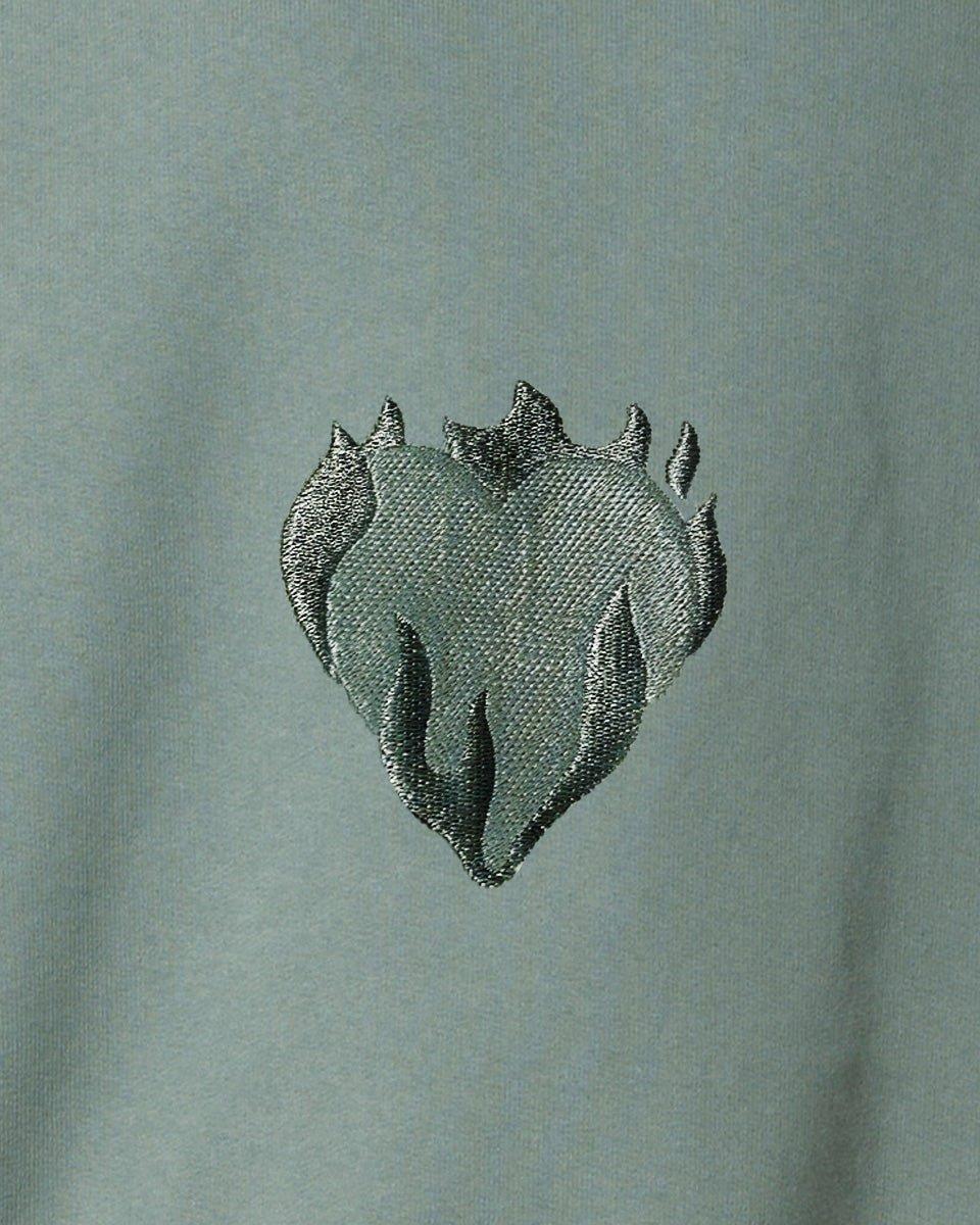 Vision Of Super BALSAM GREEN HOODIE WITH EMBROIDERED FLAMING HEART In Saldo
