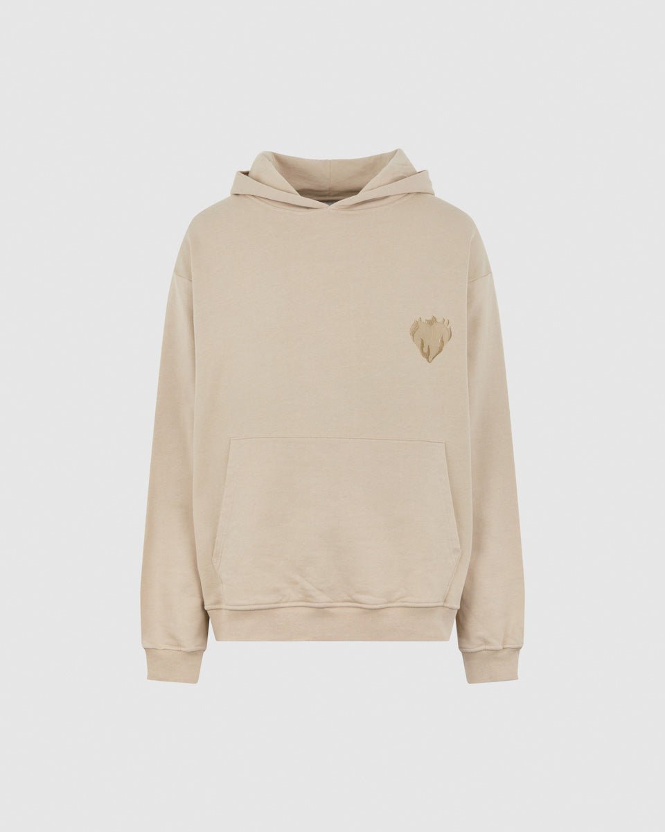 Vision Of Super LIGHT BROWN HOODIE WITH EMBROIDERED FLAMING HEART Nuova