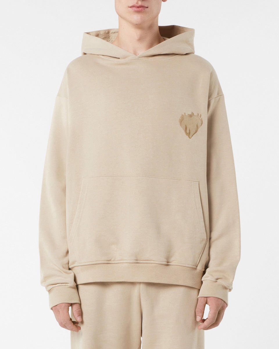 Vision Of Super LIGHT BROWN HOODIE WITH EMBROIDERED FLAMING HEART Nuova