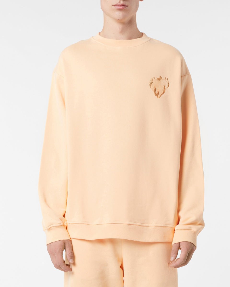 Vision Of Super PEACH CREWNECK WITH EMBROIDERED FLAMING HEART Italy