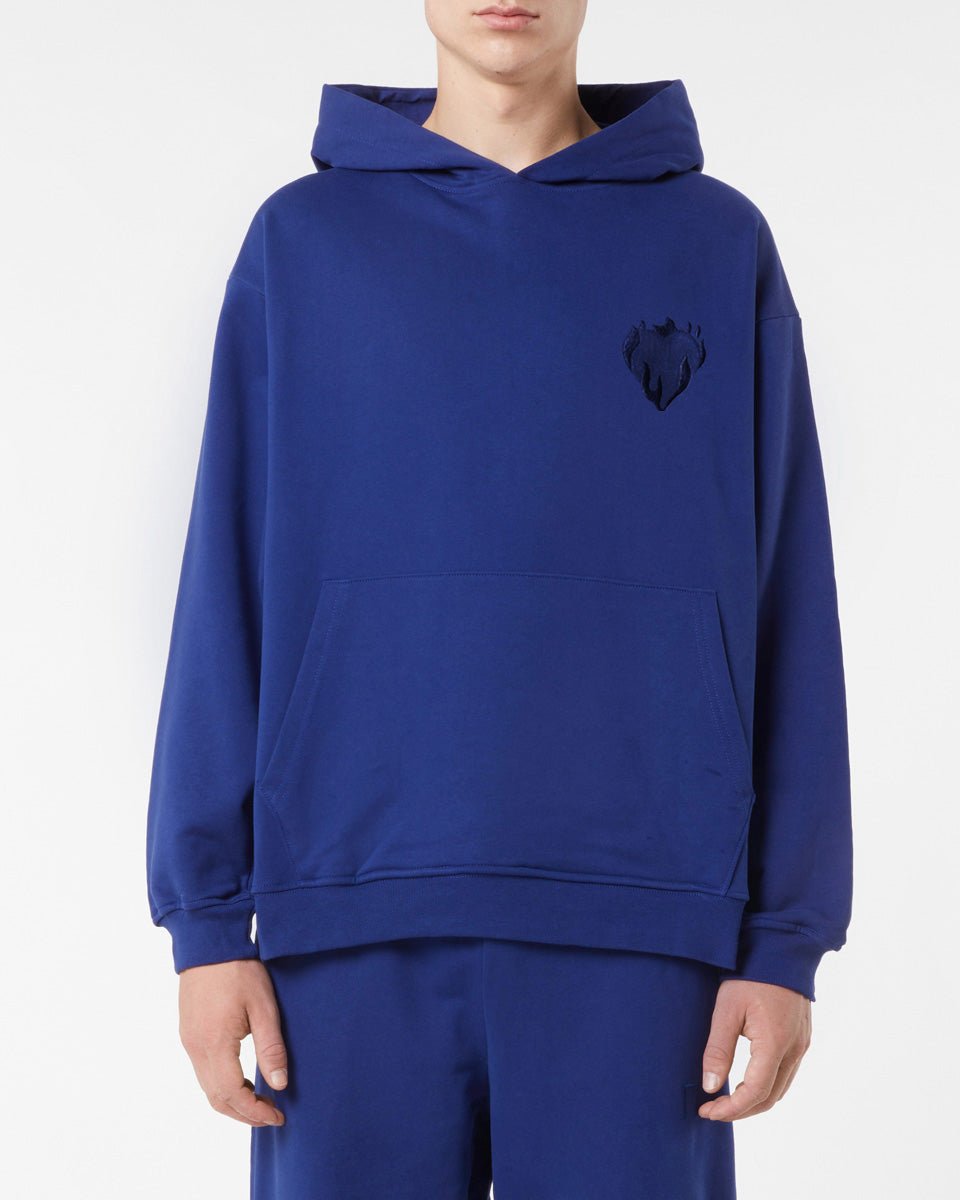 Vision Of Super BLUE HOODIE WITH EMBROIDERED FLAMING HEART Qualità