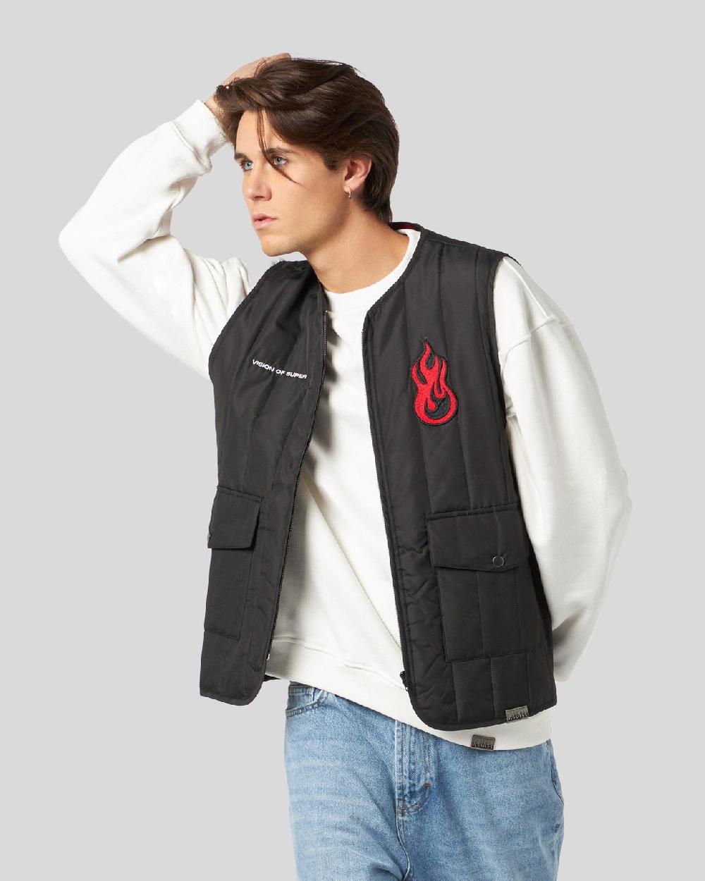 Vision Of Super BLACK GILET WITH VOS GRAPHICS PATCHES AND LOGO Promozione