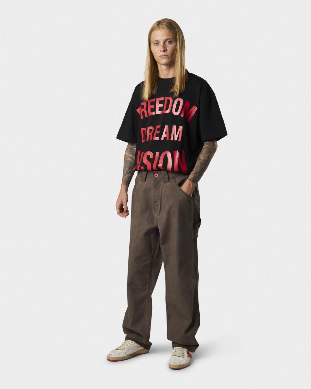 Vision Of Super BROWN WASHED DENIM WITH EMBROIDERED FLAMES ON POCKET AND RED LABEL Soddisfazione Garantita
