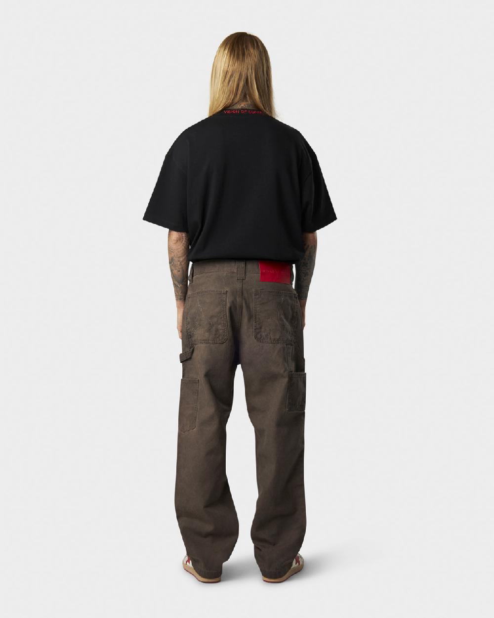 Vision Of Super BROWN WASHED DENIM WITH EMBROIDERED FLAMES ON POCKET AND RED LABEL Soddisfazione Garantita
