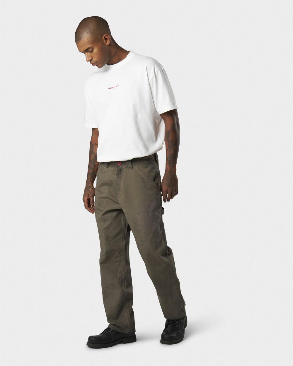 Vision Of Super MILITARY GREEN WASHED DENIM WITH EMBROIDERED FLAMES ON POCKET AND RED LABEL Qualità Garantita